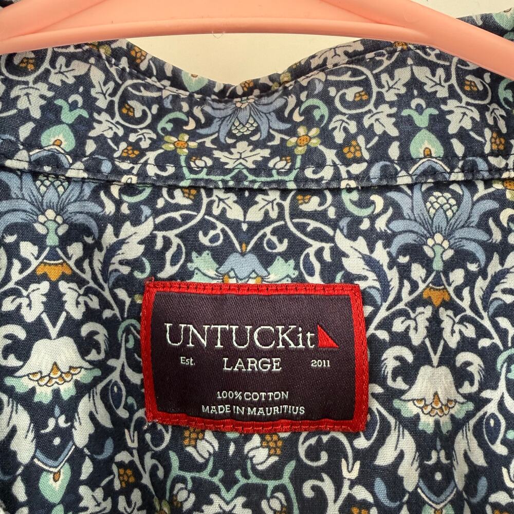 UNTUCKit Alverdi Shirt Men’s Large short sleeve blue floral button down 40643 - Picture 3 of 16